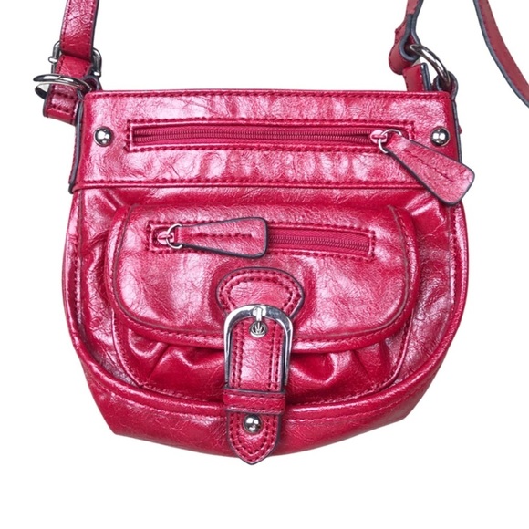 Axcess Red Faux Leather Women’s Crossbody Buckle Handbag Purse - Picture 2 of 14